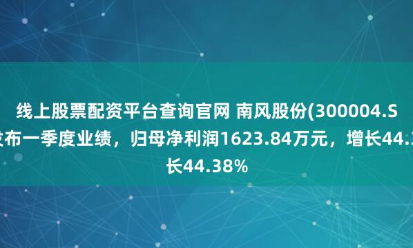 线上股票配资平台查询官网 南风股份(300004.SZ)发布一季度业绩，归母净利润1623.84万元，增长44.38%